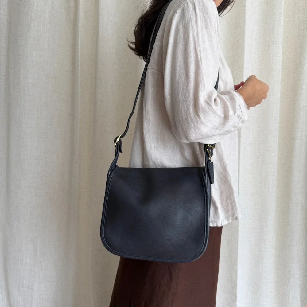 Coach Classic Pouch Saddle Bag Black Leather Flap 75th Anniversary Limited 9170